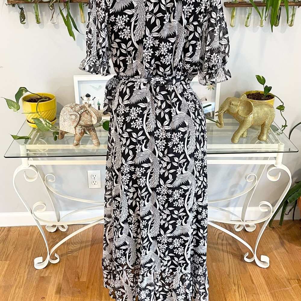 Black and white floral print LC Lauren Conrad Midi Dress - Picture 5 of 10